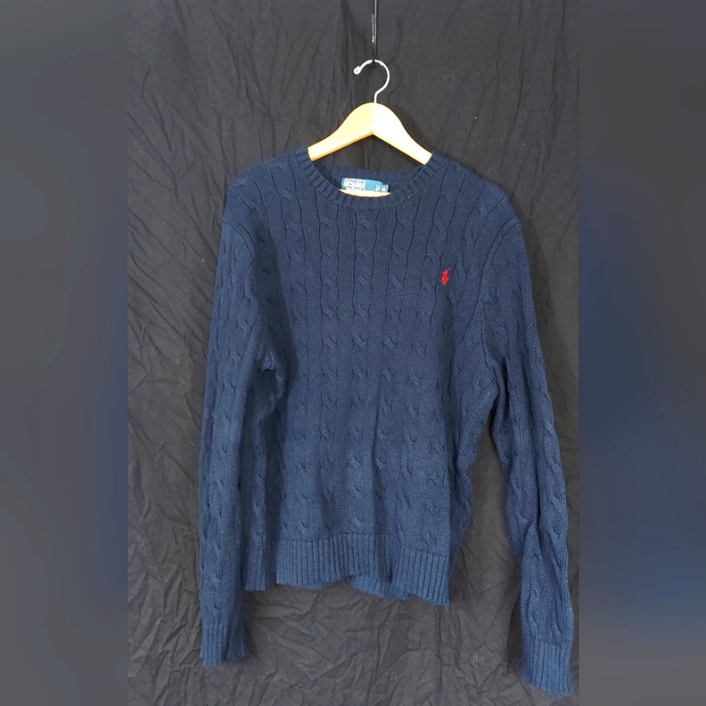 Men's Polo cable knit sweater navy blue XL